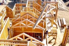 Hand hewn Douglas fir arched trusses